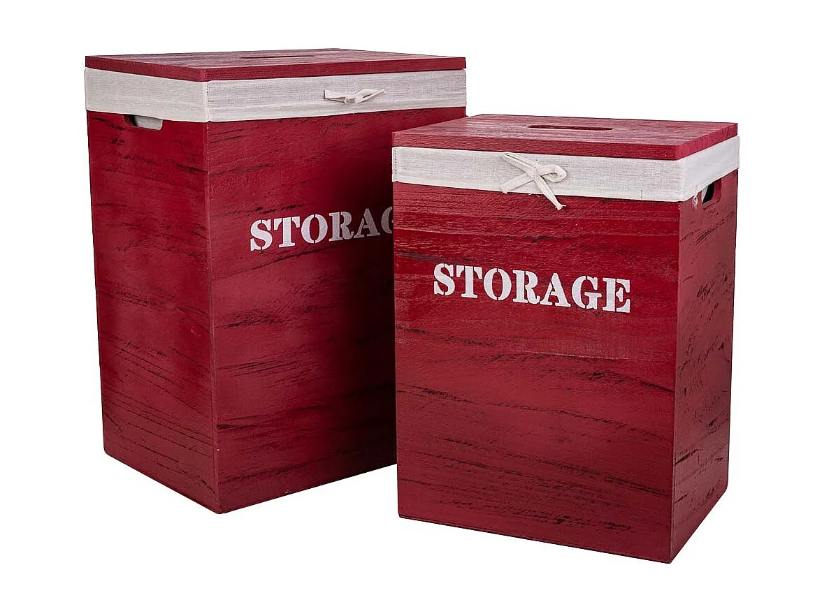 Ensemble de 2 paniers à linge en bois rouges