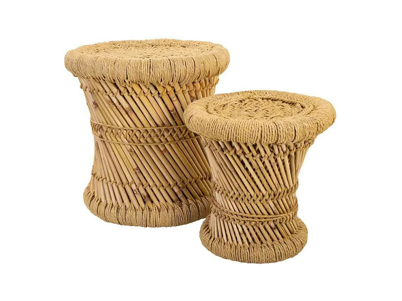 Set 2 taburetes de bambú y cuerda marrones