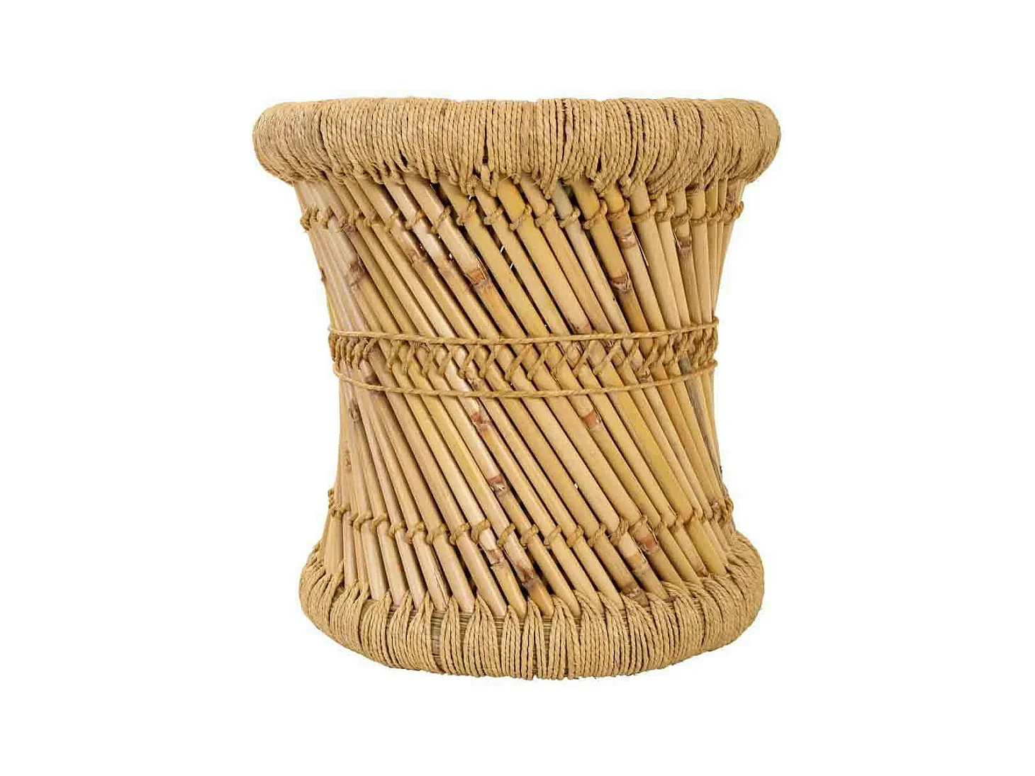 Ensemble de 2 tabourets en bambou et corde marrons