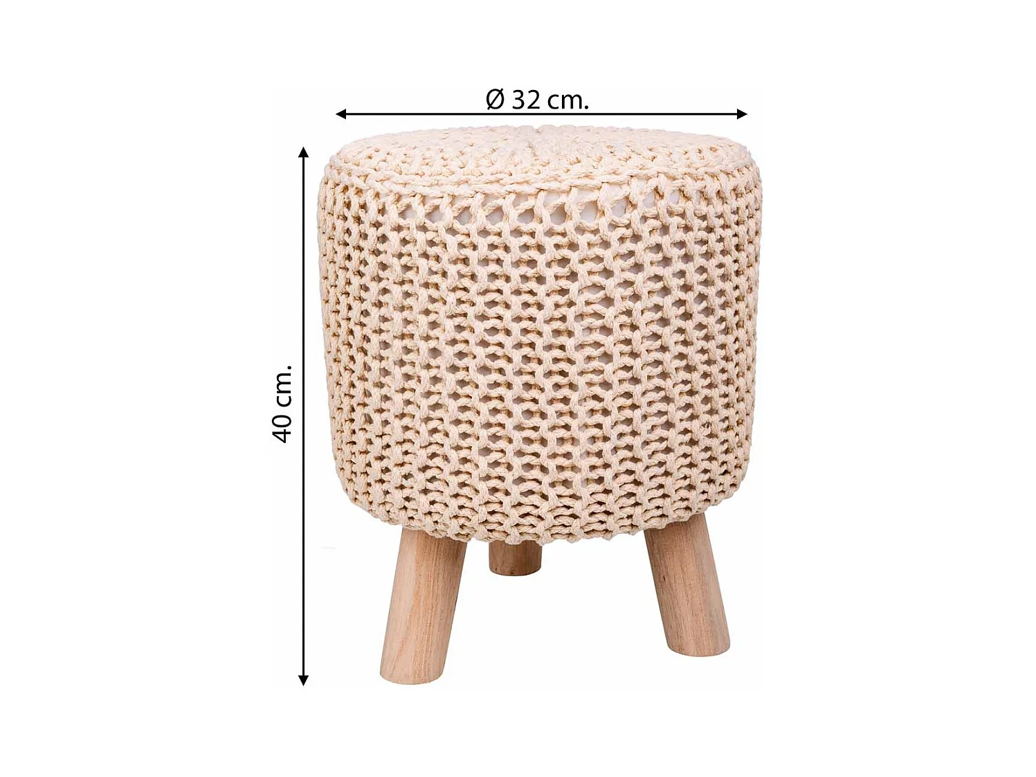 Hocker aus Holz und geflochtenem Baumwollstoff 32x32x40h cm