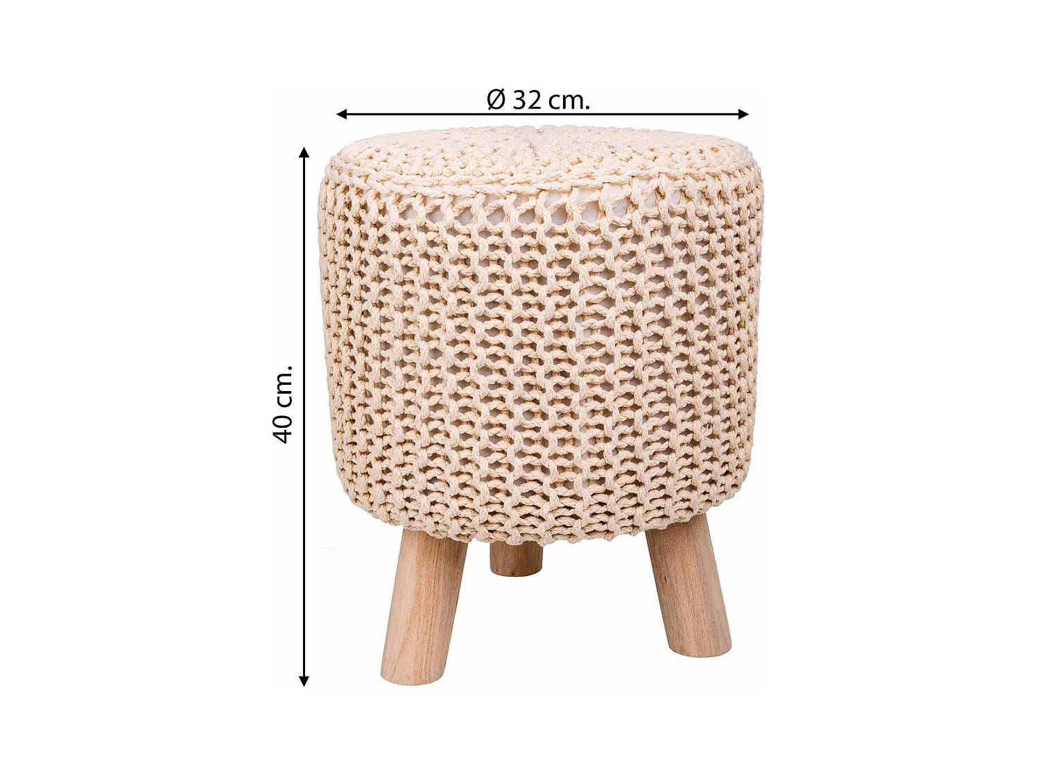 Hocker aus Holz und geflochtenem Baumwollstoff 32x32x40h cm