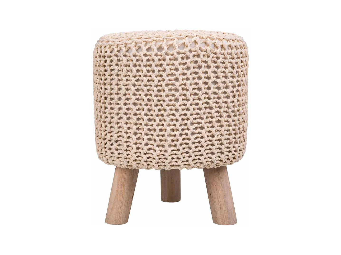 Tabouret en bois et coton tressé 32x32x40h cm