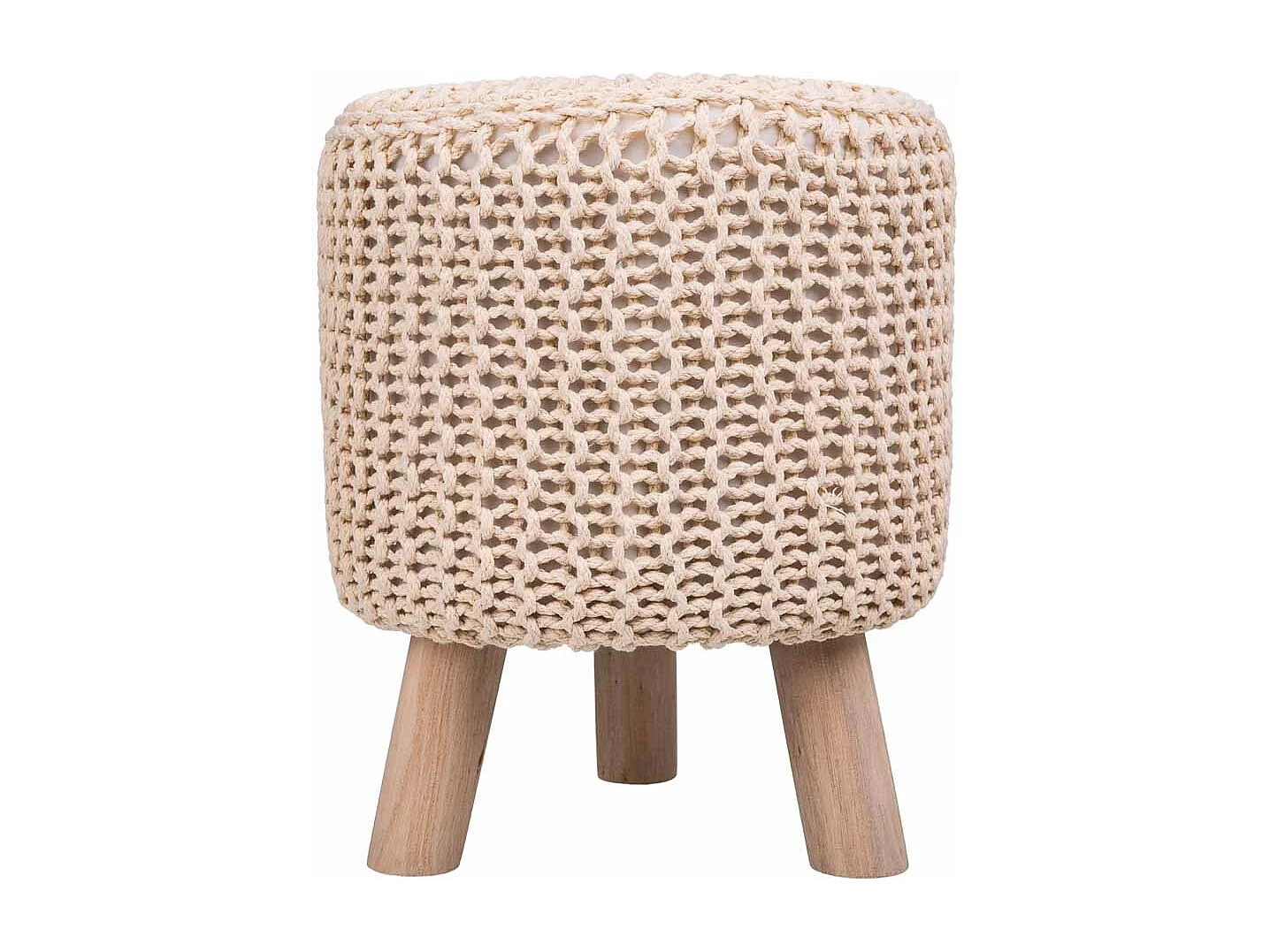 Tabouret en bois et coton tressé 32x32x40h cm