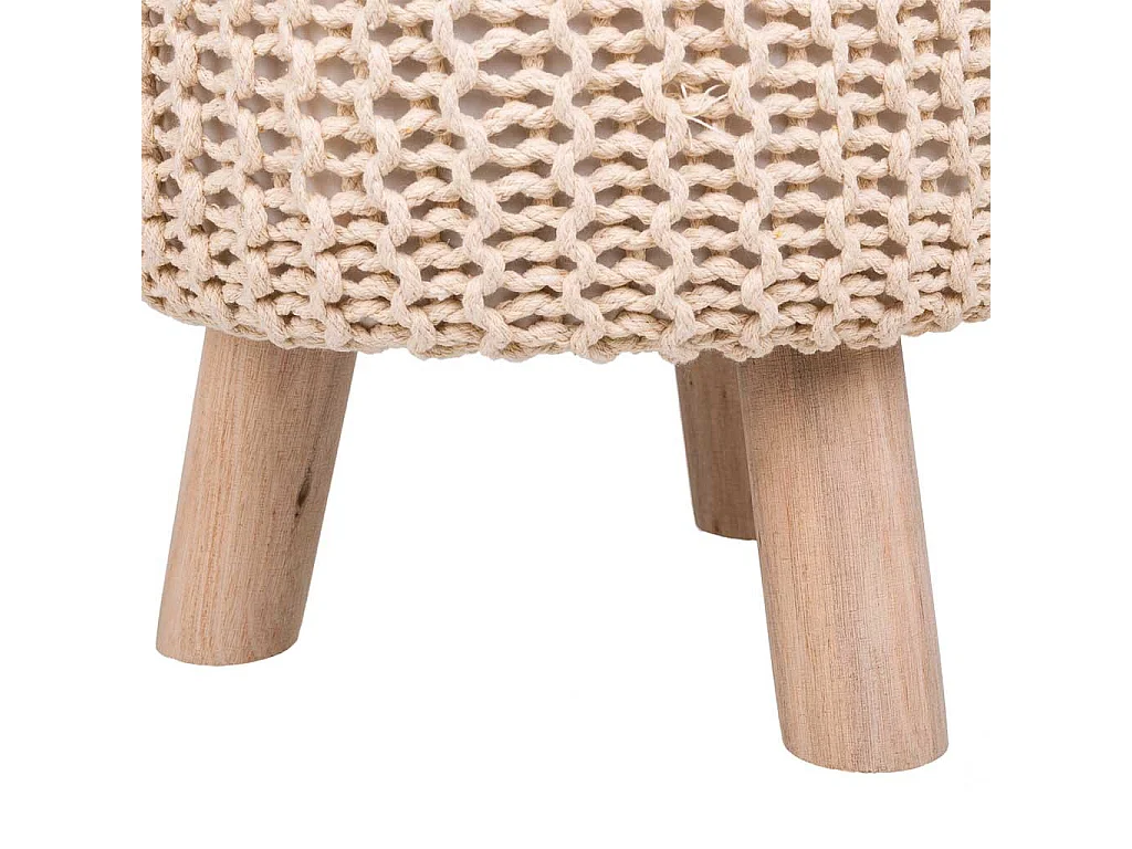 Tabouret en bois et coton tressé 32x32x40h cm