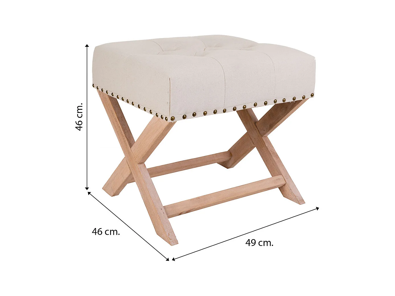 Creme gepolsterte Holzbank 49x46x46h cm