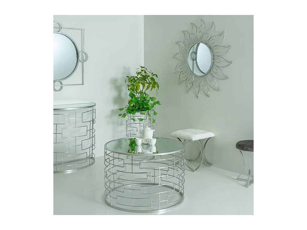 Gepolsterte silberne Metallbank 41x41x47h cm