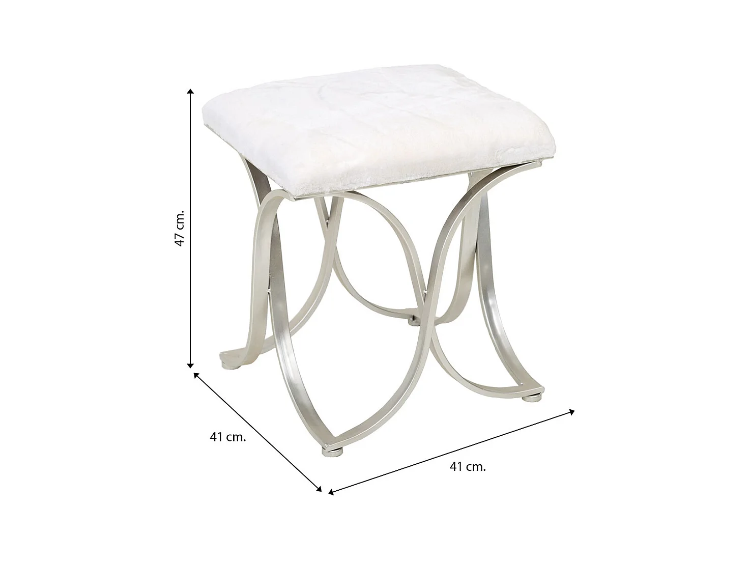 Gepolsterte silberne Metallbank 41x41x47h cm