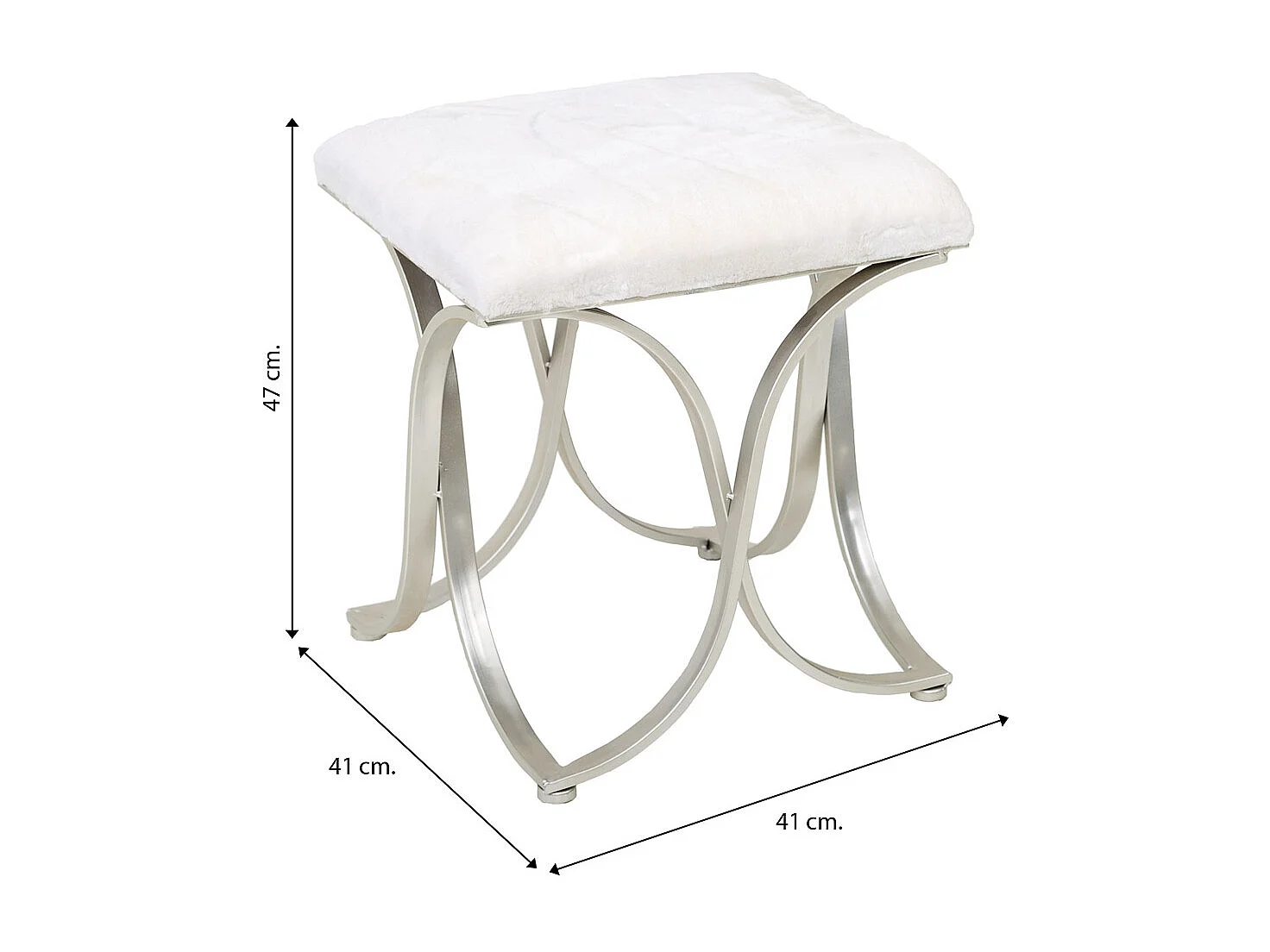 Gepolsterte silberne Metallbank 41x41x47h cm