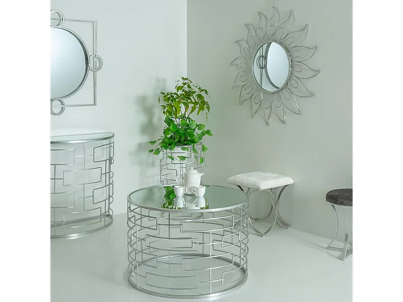 Banc en métal argenté tapissé 41x41x47