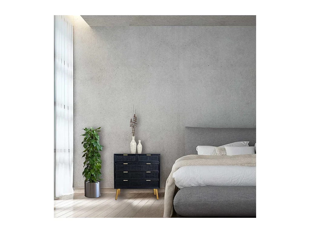 Kommode aus schwarz lackiertem Holz und Netz, 80 x 39,5 x 81 cm