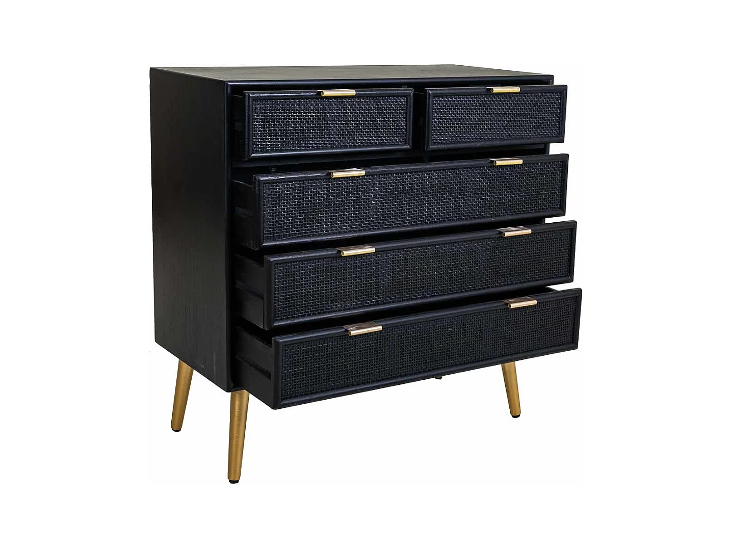 Kommode aus schwarz lackiertem Holz und Netz, 80 x 39,5 x 81 cm