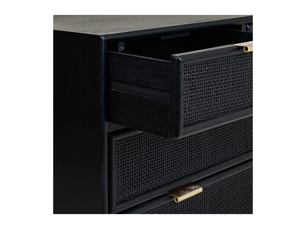 Kommode aus schwarz lackiertem Holz und Netz, 80 x 39,5 x 81 cm