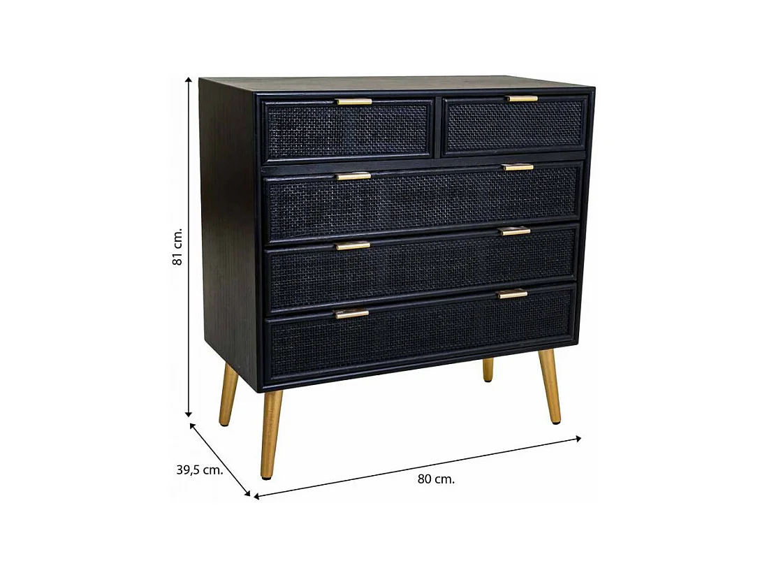 Kommode aus schwarz lackiertem Holz und Netz, 80 x 39,5 x 81 cm