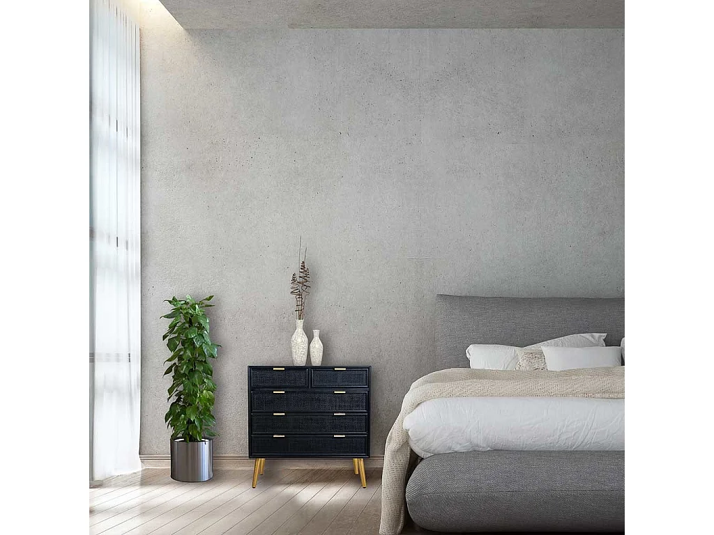 Kommode aus schwarz lackiertem Holz und Netz, 80 x 39,5 x 81 cm