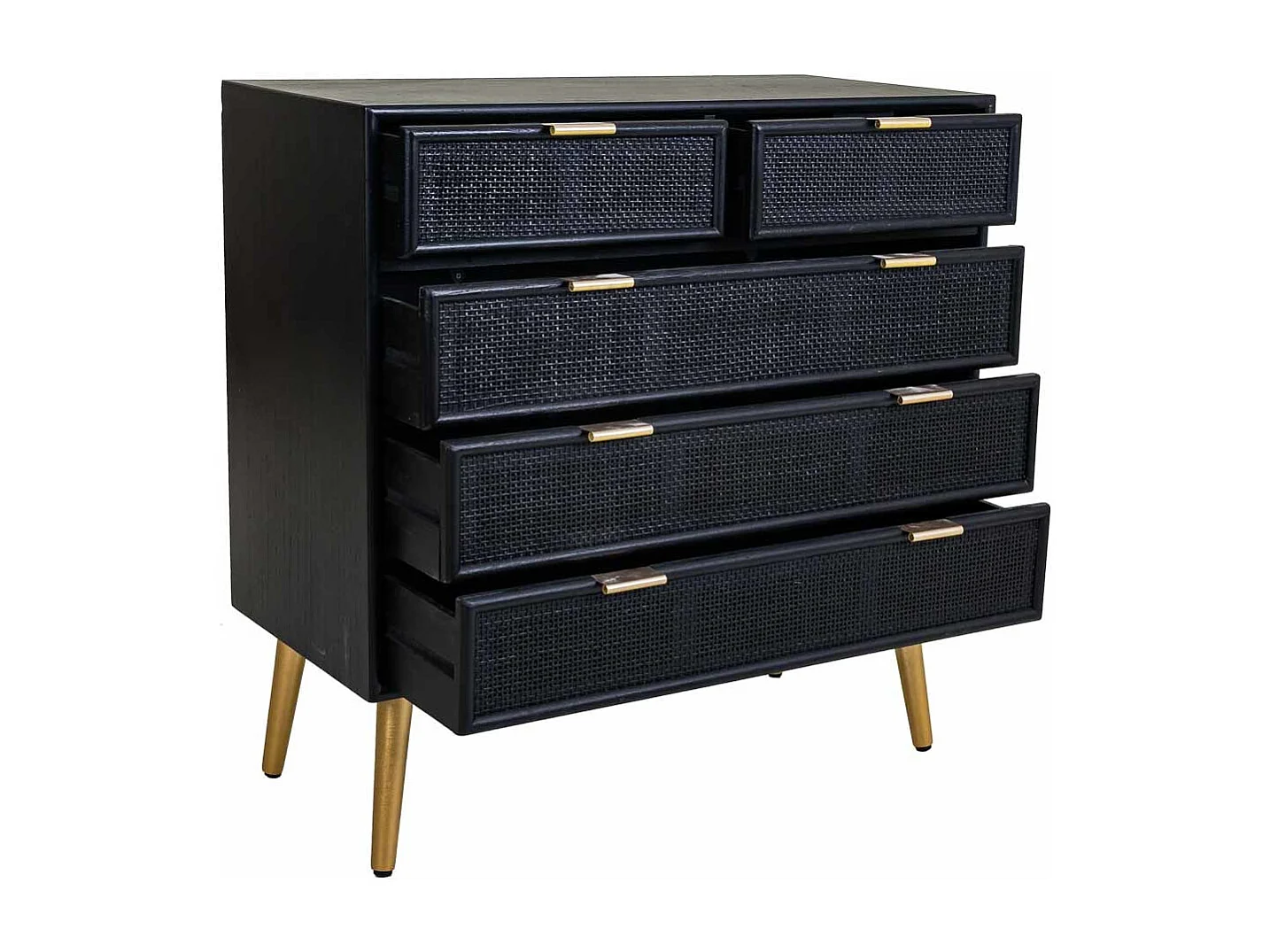 Kommode aus schwarz lackiertem Holz und Netz, 80 x 39,5 x 81 cm