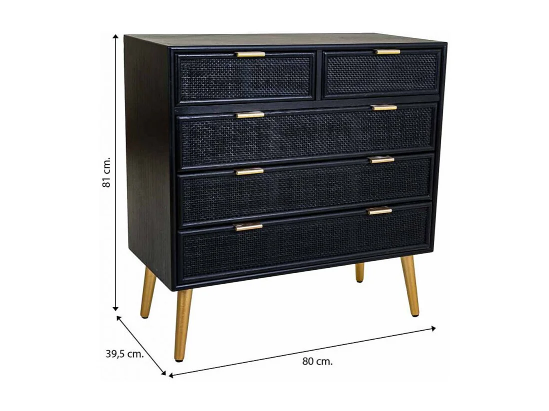 Kommode aus schwarz lackiertem Holz und Netz, 80 x 39,5 x 81 cm