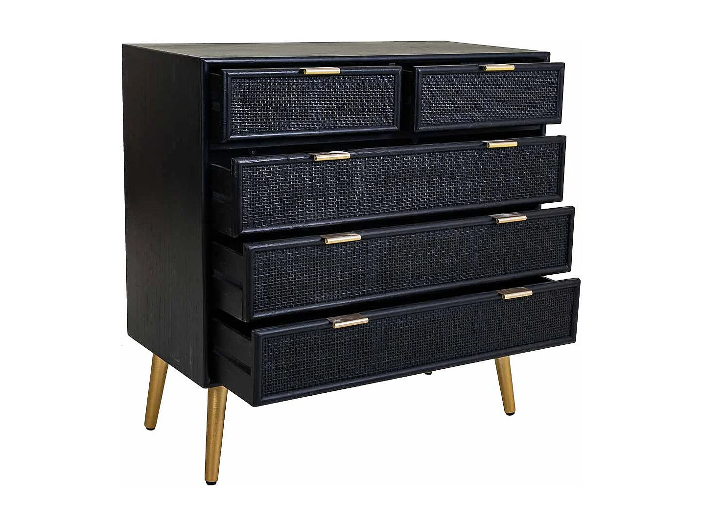 Kommode aus schwarz lackiertem Holz und Netz, 80 x 39,5 x 81 cm