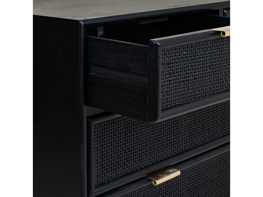 Kommode aus schwarz lackiertem Holz und Netz, 80 x 39,5 x 81 cm