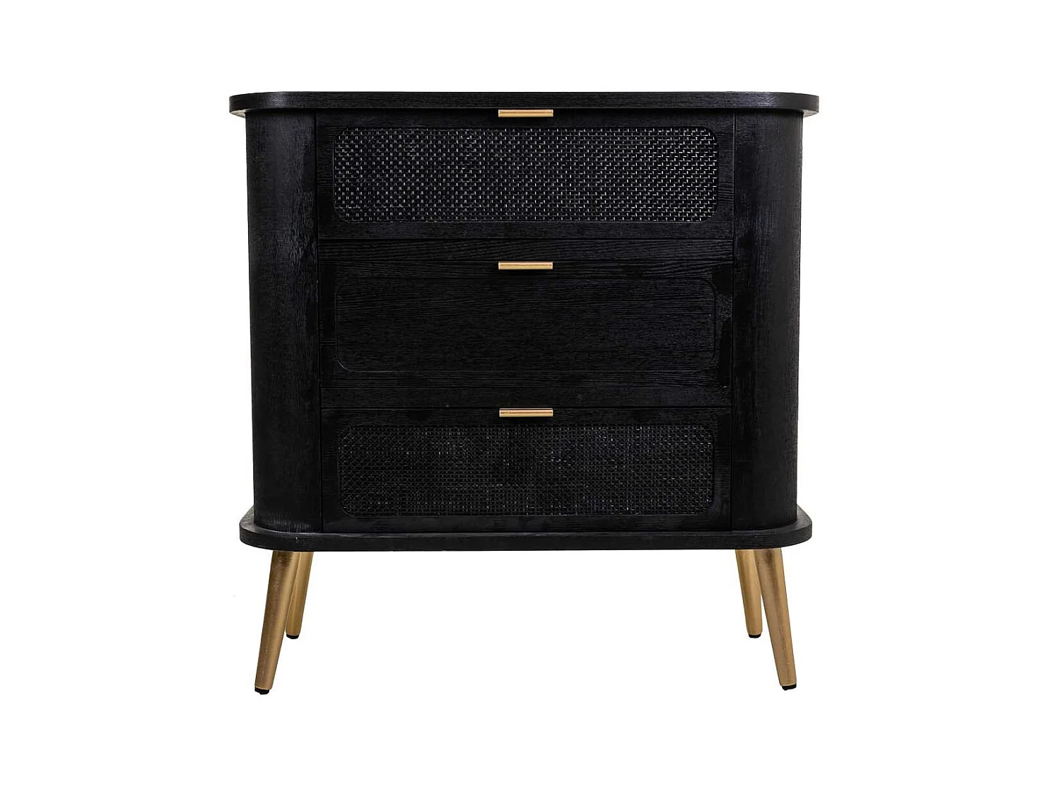 Cassettiera in legno e rete laccata nera 80x35x81h