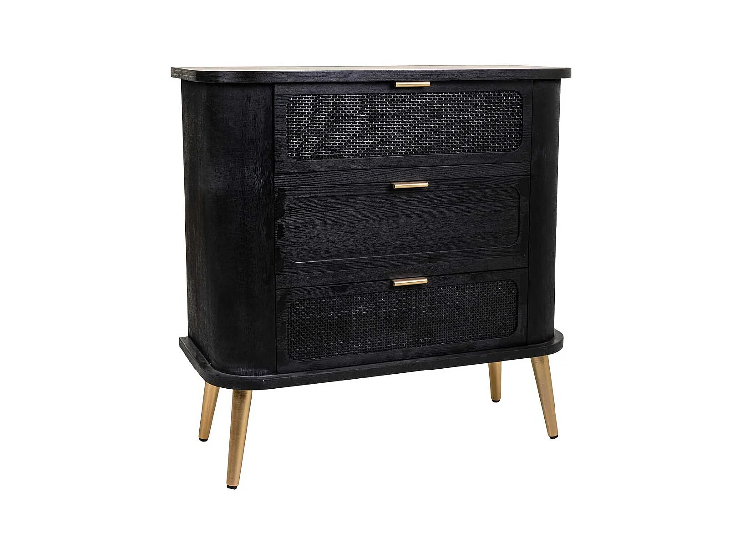 Cassettiera in legno e rete laccata nera 80x35x81h