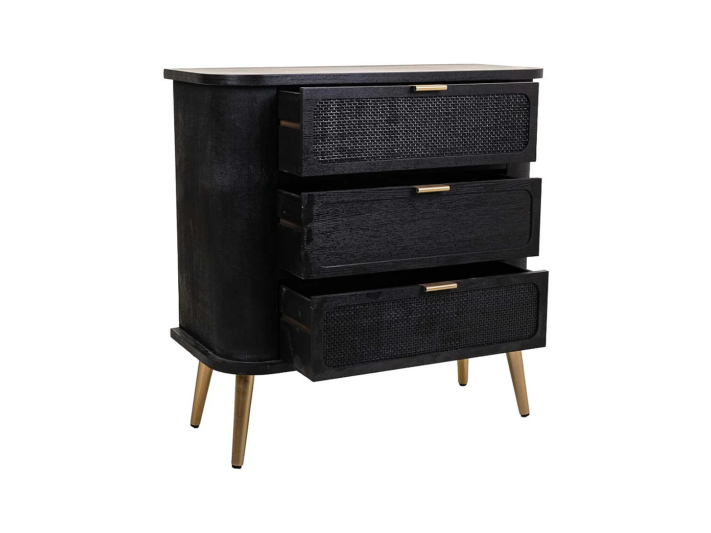 Cassettiera in legno e rete laccata nera 80x35x81h