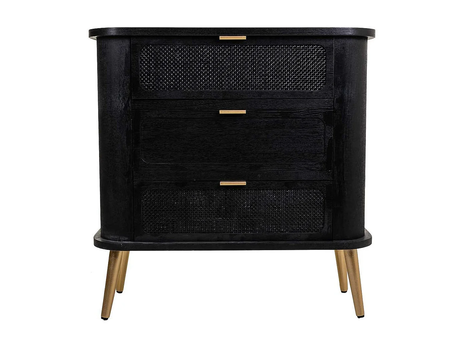Cômoda em madeira lacada preta e malha 80x35x81