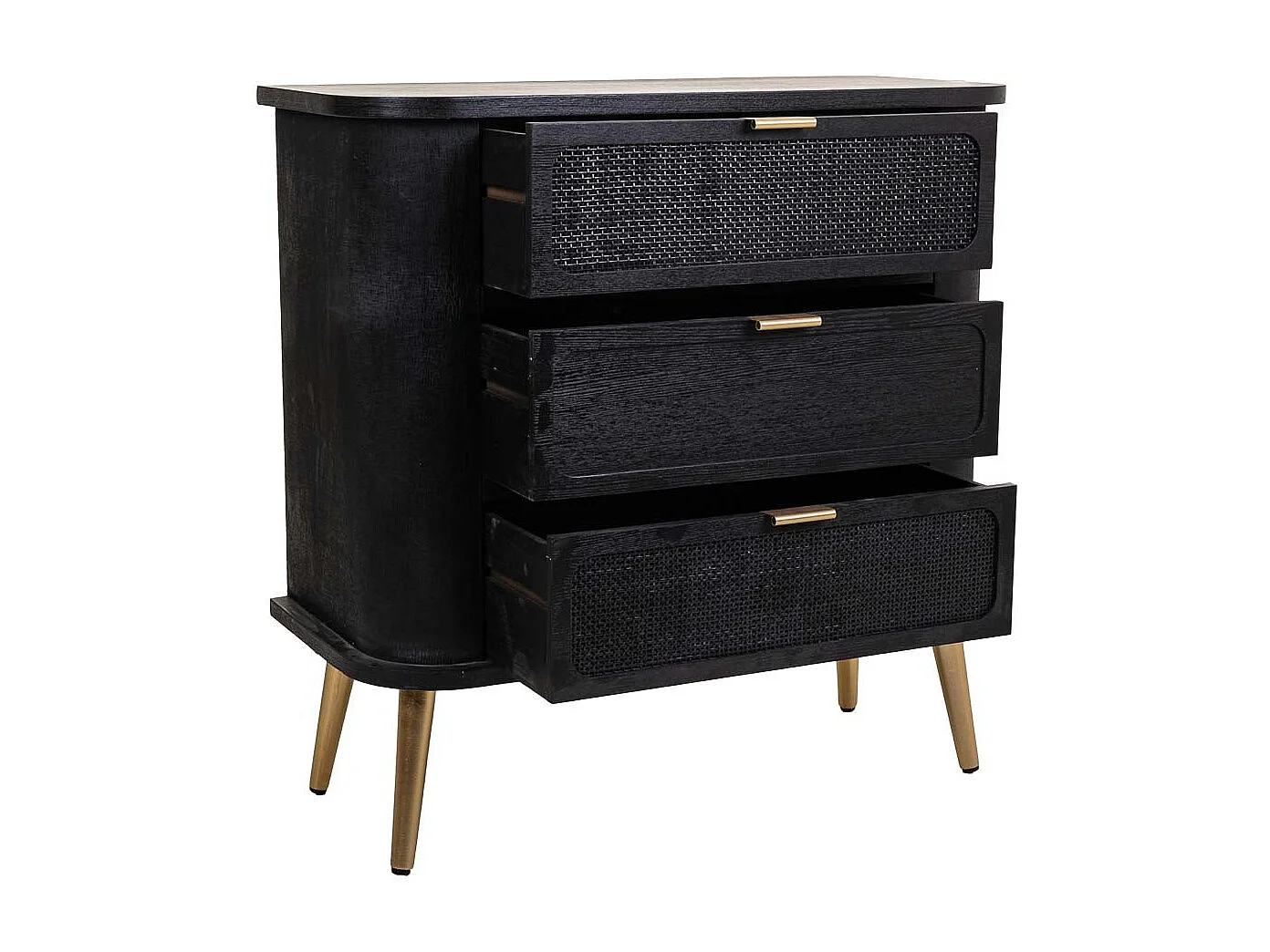 Cômoda em madeira lacada preta e malha 80x35x81