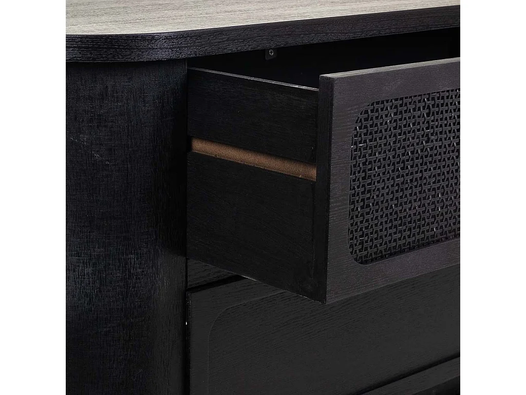 Cômoda em madeira lacada preta e malha 80x35x81