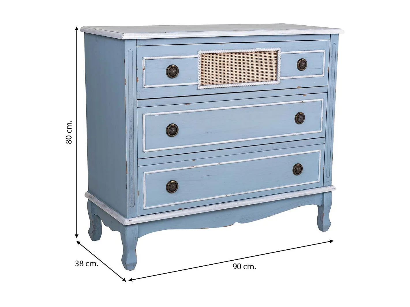 Cômoda de madeira azul 90x38x80