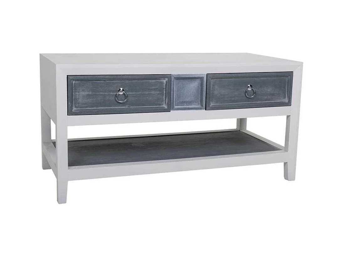 Centro de mesa em madeira lacada branco e cinza 104x51x53