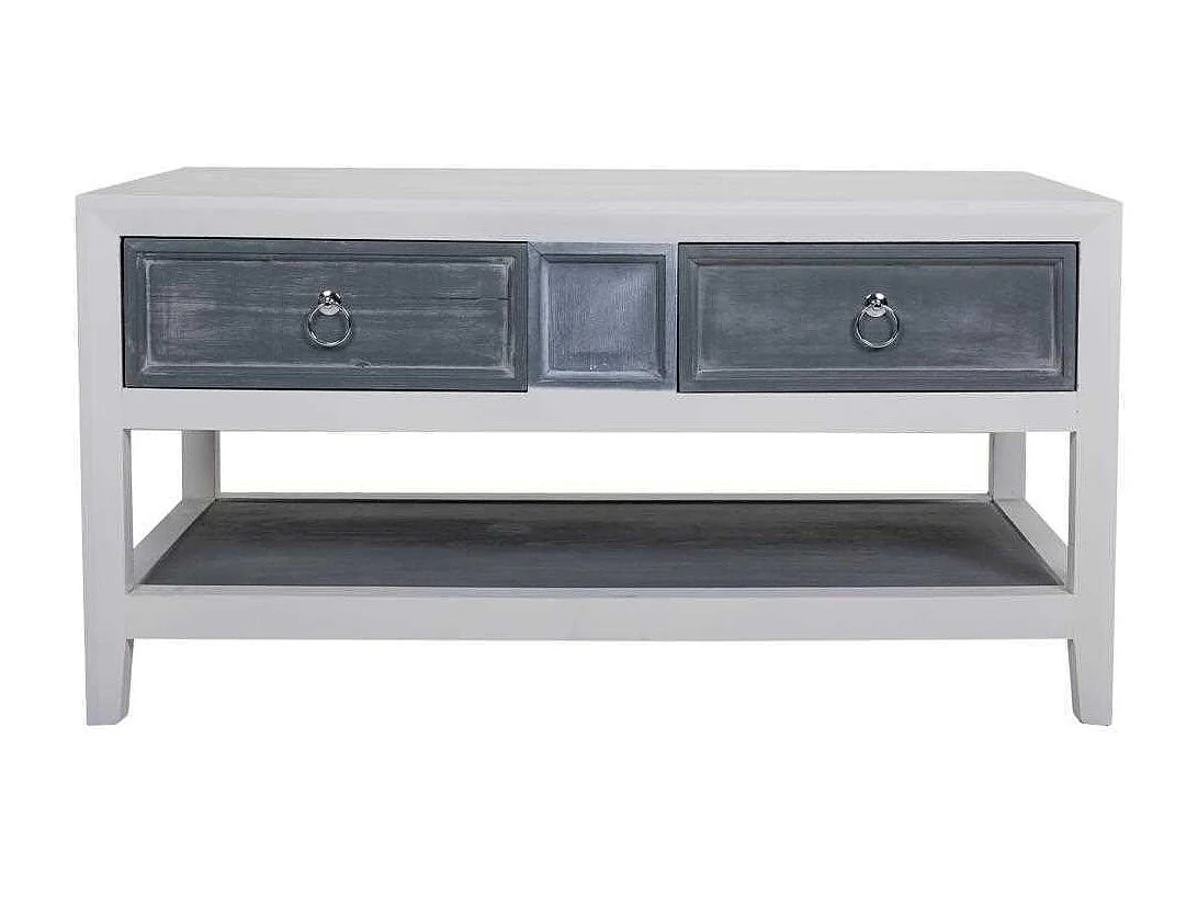 Tavolino da centro in legno laccato bianco e grigio 104x51x53h