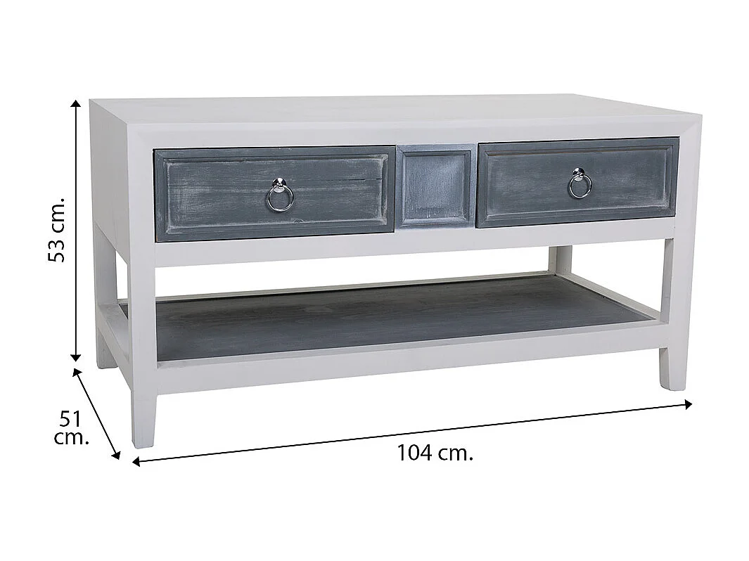 Tavolino da centro in legno laccato bianco e grigio 104x51x53h