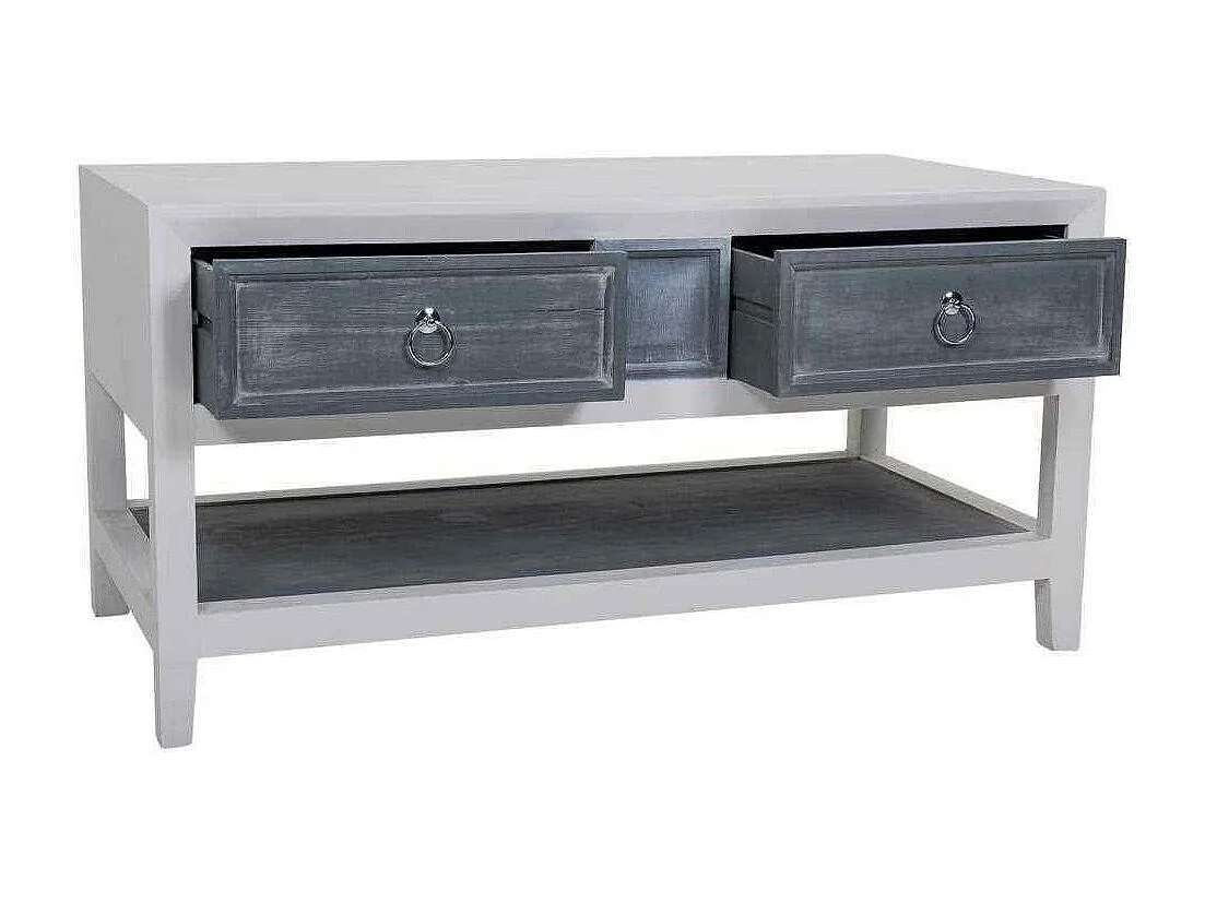 Mitteltisch aus weiß und grau lackiertem Holz, 104x51x53h cm