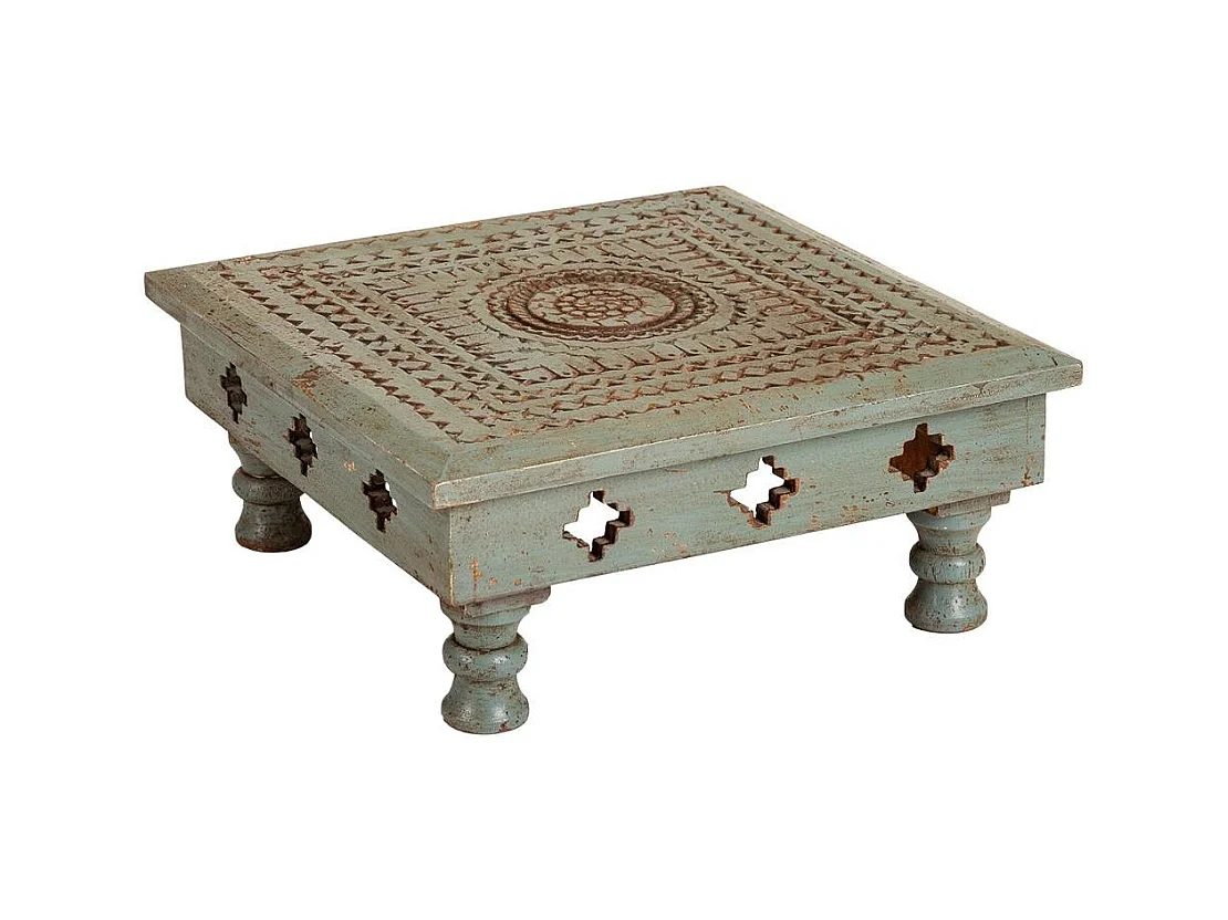 Mitteltisch aus geschnitztem Holz, handgefertigte Ausführung, 33 x 33 x 14 cm