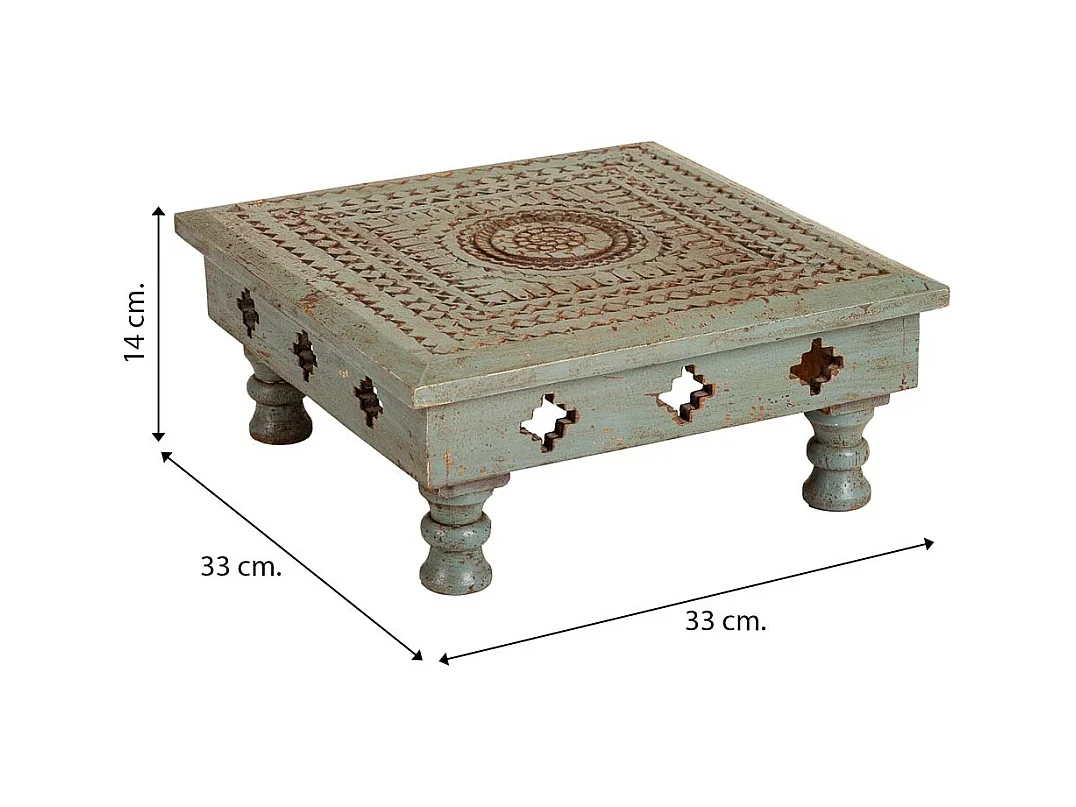 Mitteltisch aus geschnitztem Holz, handgefertigte Ausführung, 33 x 33 x 14 cm