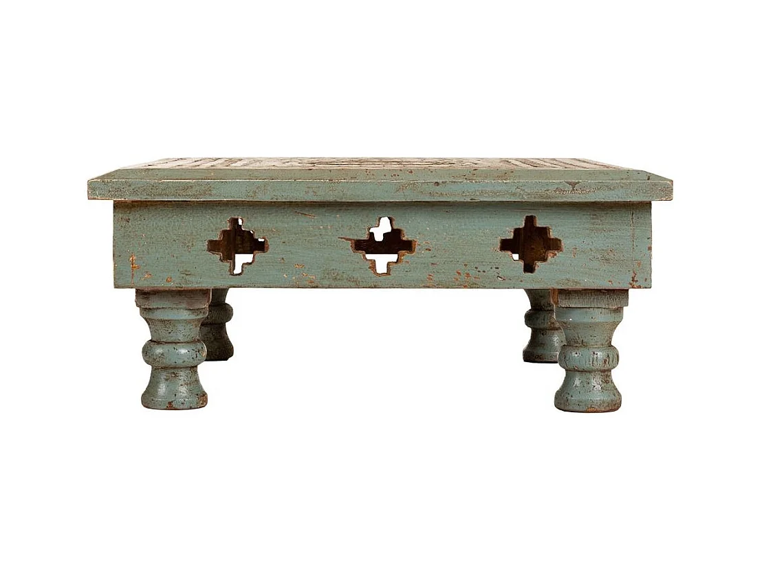 Table de centre en bois sculpté finition artisanale 33x33x14