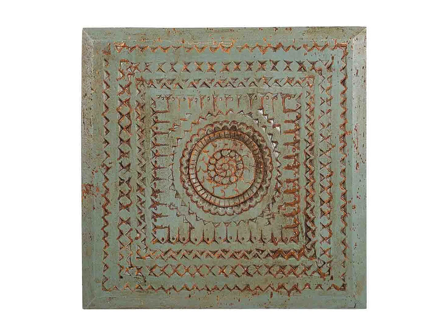 Mesa centro de madera tallada acabado artesanal  33x33x14