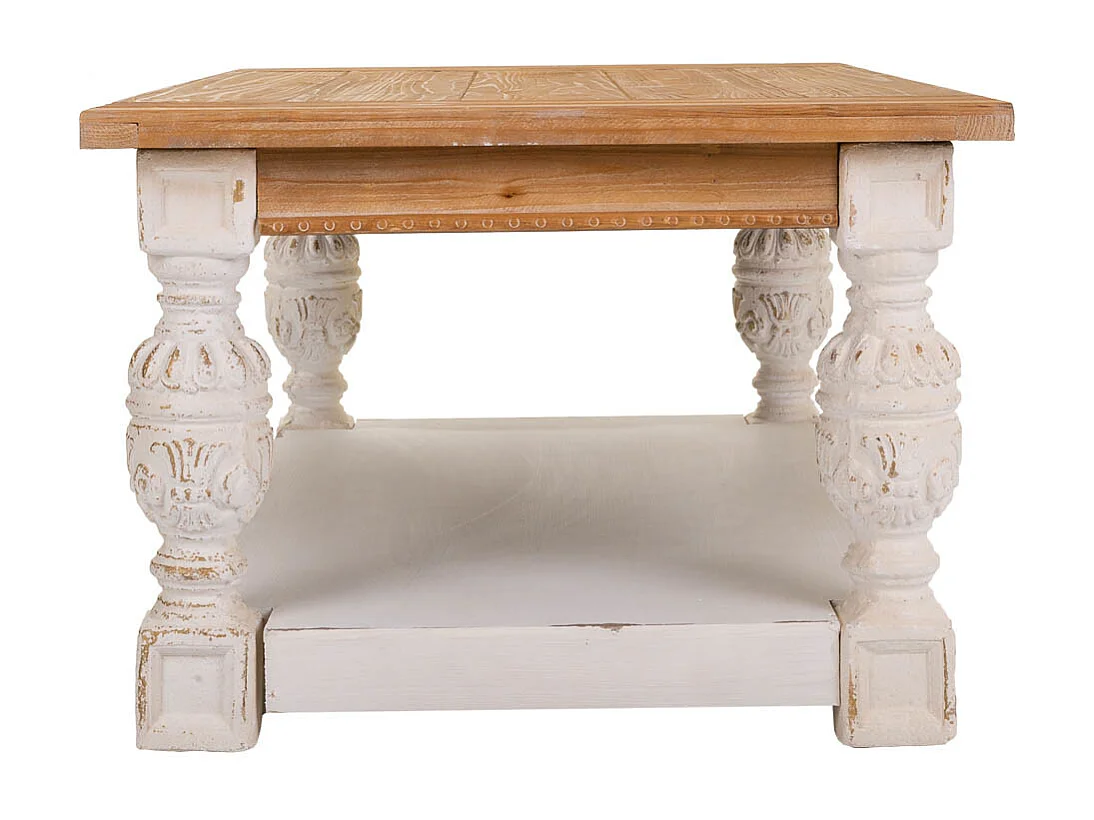 Brauner, geschnitzter Couchtisch aus Holz, 120x70x50h cm