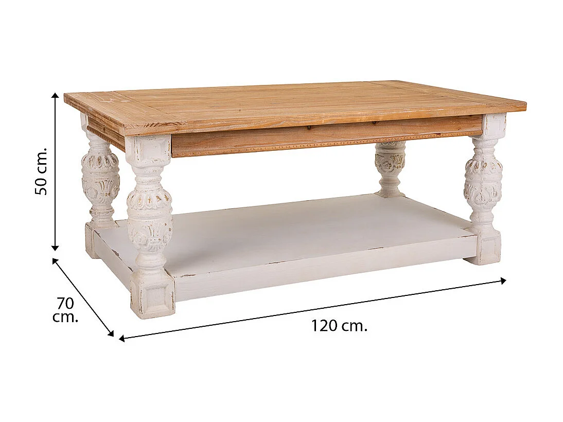 Brauner, geschnitzter Couchtisch aus Holz, 120x70x50h cm