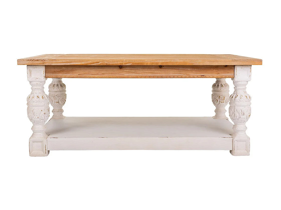 Brauner, geschnitzter Couchtisch aus Holz, 120x70x50h cm