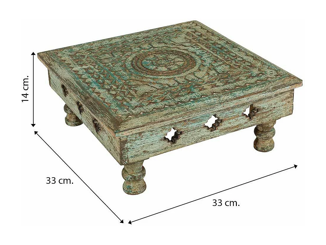Table de centre en bois sculpté artisanalement 33x33x14