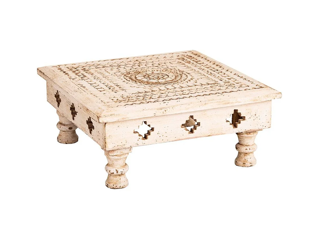 Brauner, geschnitzter Couchtisch aus Holz, 33x33x14h cm