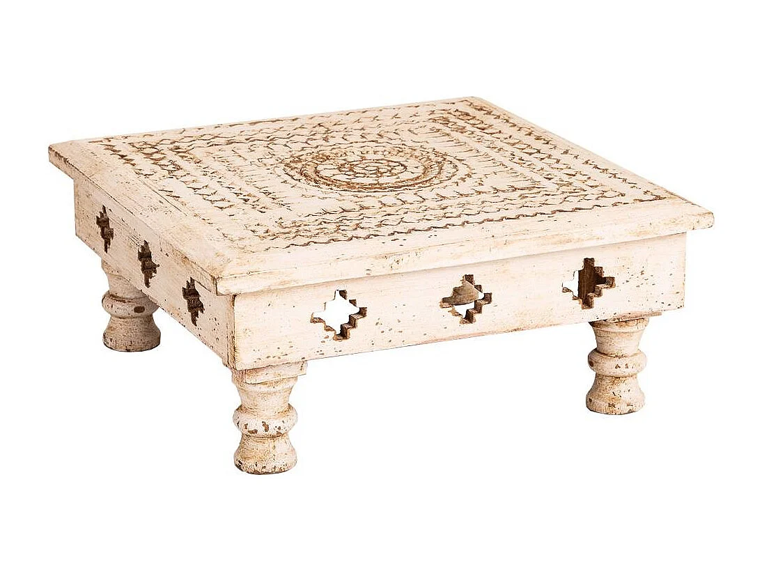 Mesa de centro em madeira entalhada marrom 33x33x14