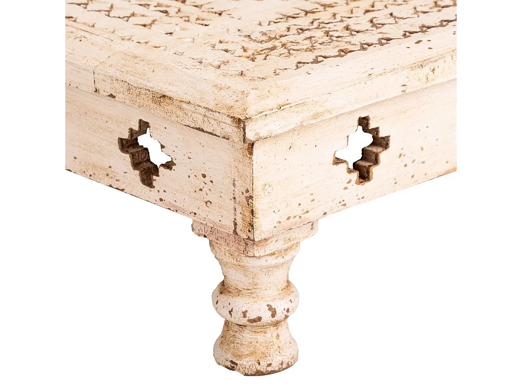 Mesa de centro em madeira entalhada marrom 33x33x14