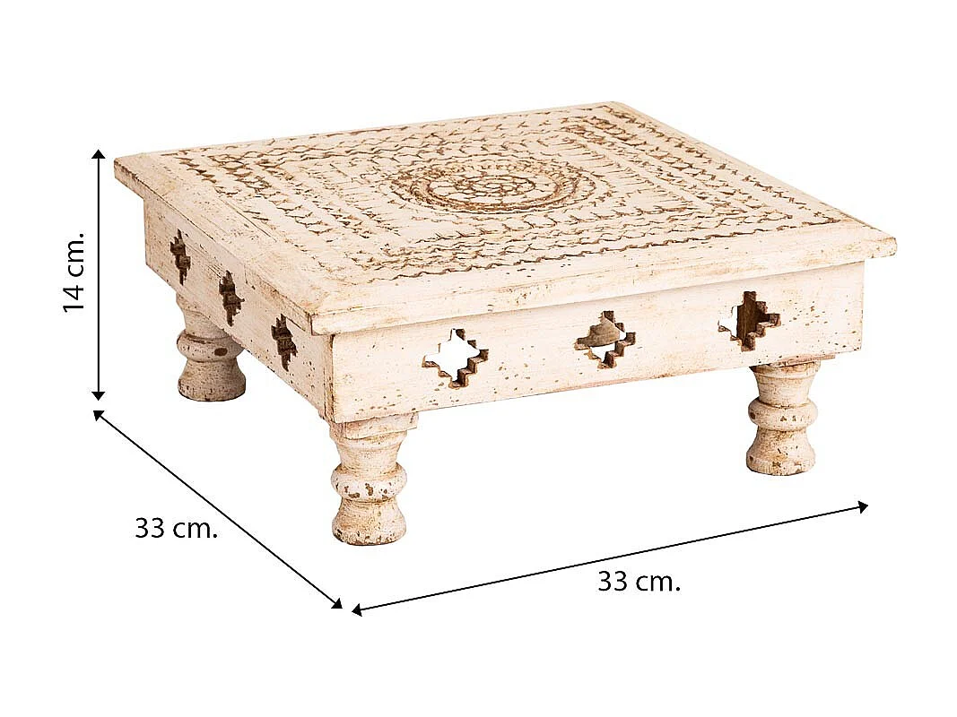 Mesa de centro em madeira entalhada marrom 33x33x14