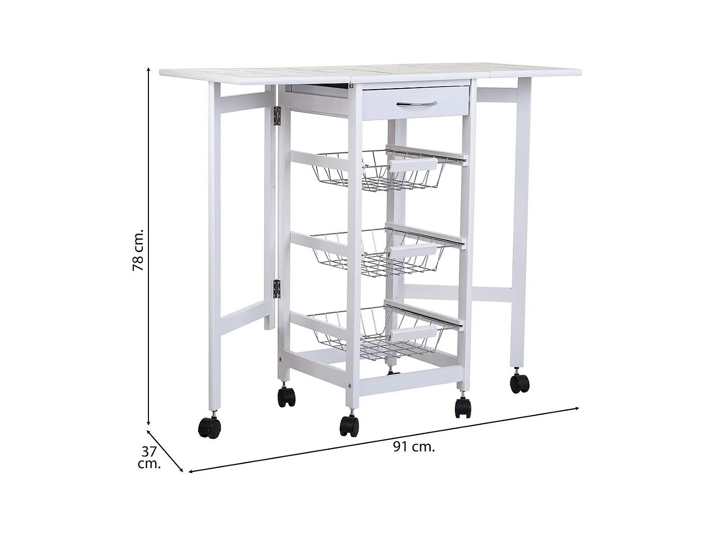 Carro de cocina de madera blanco 37/91x37x79