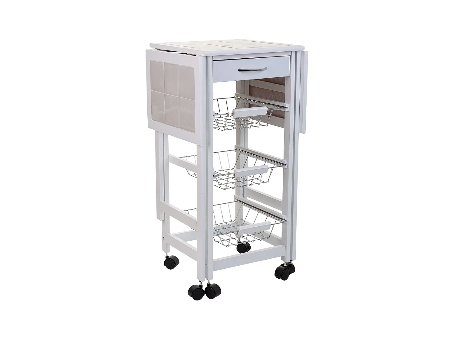 Chariot de cuisine en bois blanc 37/91x37x79h