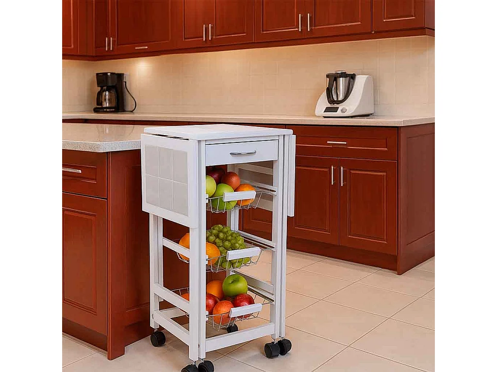 Carrello da cucina in legno bianco 37/91x37x79h
