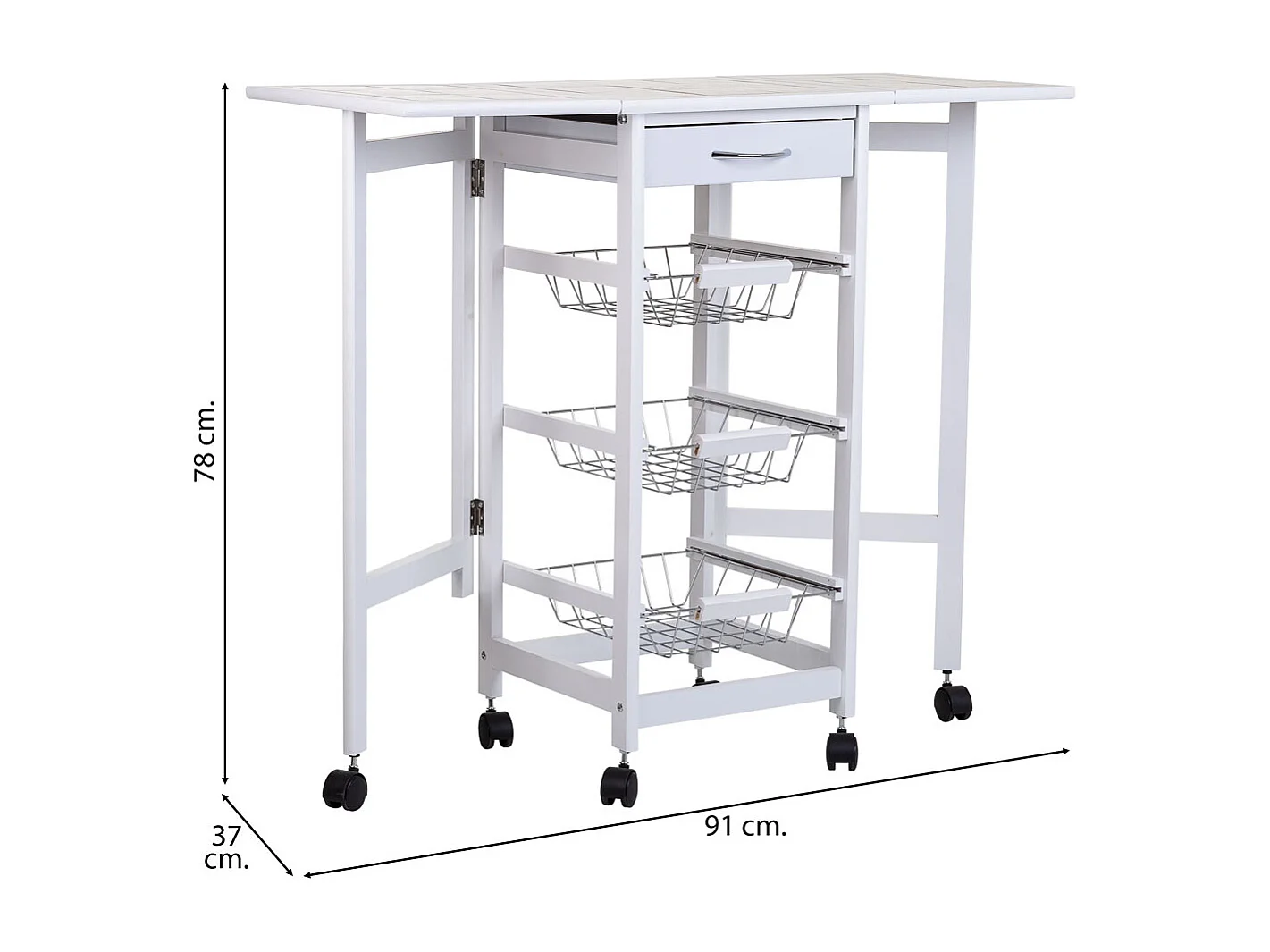 Carrello da cucina in legno bianco 37/91x37x79h
