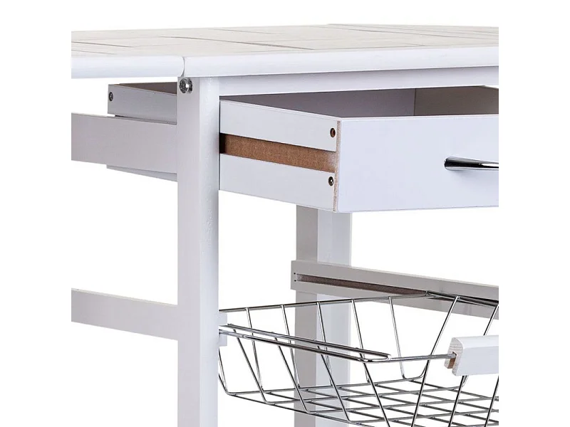 Carrello da cucina in legno bianco 37/91x37x79h